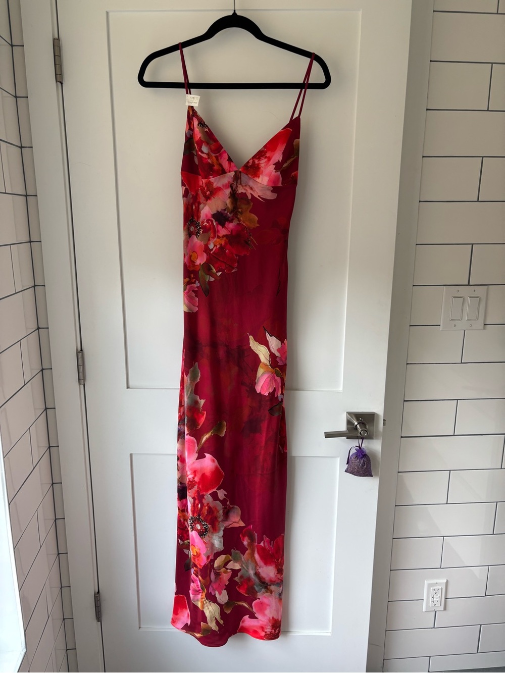 Floral Red Slip Maxi Dress with V-Neck